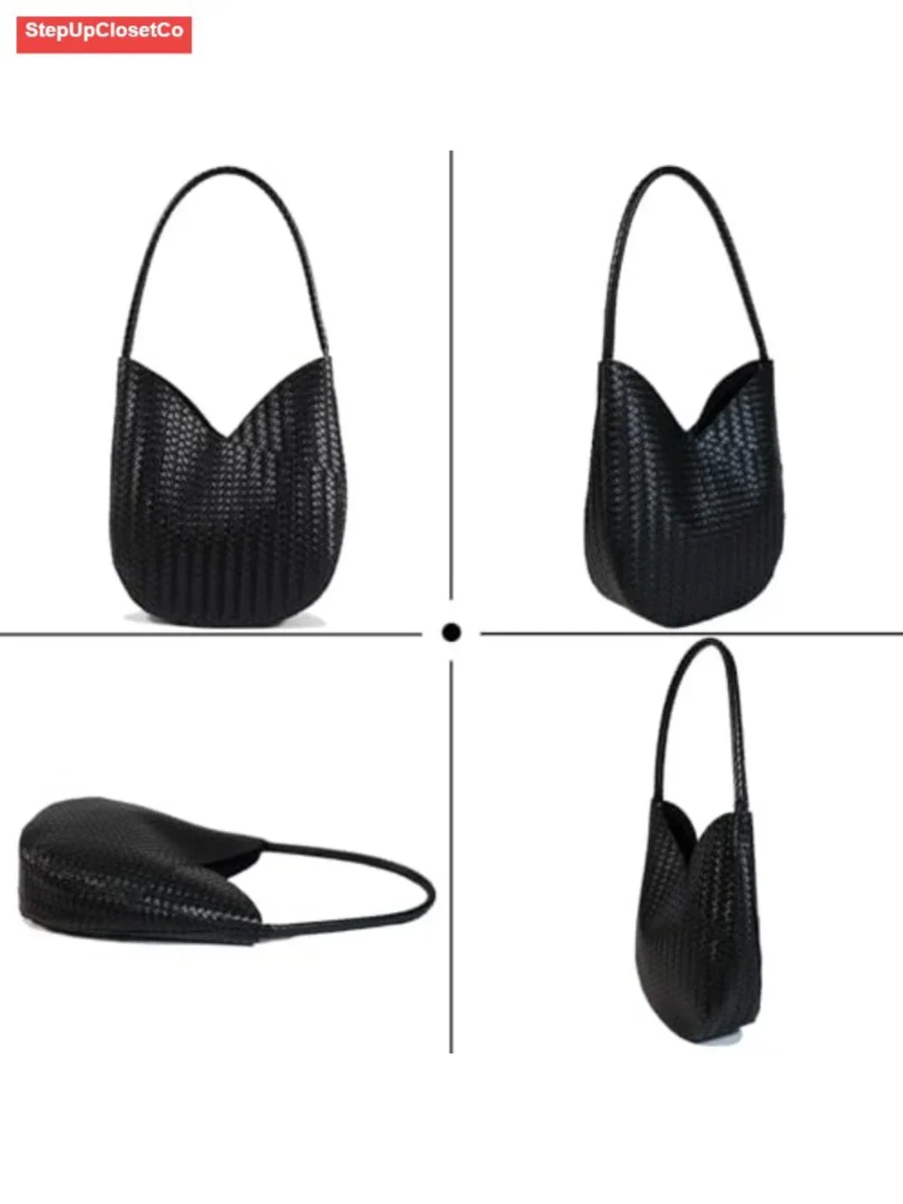 Imitation Woven Leather Hobo Bag Top-Handle Shoulder Tote for Women